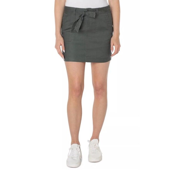 Liverpool Leonora Tie Front Skirt Olive Green Stretch Linen, Stitch Fix, Size 12 - Picture 1 of 10